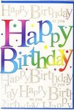 This birthday card design feels like a snapshot of a cheerful celebration unfolding in a Keston sitting room, full of warmth and bright colour. Prominently across the front, the text "Happy Birthday" is displayed in bold, rounded letters that span from side to side, each letter infused with a richly blended gradient. The hues shift seamlessly from intense reds and pinks into violet, then slide into shades of indigo, blue, turquoise, lush green and sunlit yellow, reminiscent of colourful bunting fluttering in a Keston garden. The letters have a smooth, semi-gloss finish that reflects small highlights, giving them a softly polished look. Behind this joyful statement, the entire background is patterned with the phrase "Happy Birthday to you" repeated in elegant golden script. The cursive writing loops and curls with graceful rhythm, and its metallic tint catches the light gently, like the gleam of gold ribbon tied around a gift. Interspersed among the words and around the main greeting, small star-like sparkles and scattered dots in coordinating colours emulate confetti scattered across a party table. The interplay between the vivid rainbow foreground and the subtle golden script background creates depth and movement, yet nothing feels cluttered or harsh. Overall, the card suggests a thoughtful, upbeat celebration-the kind of greeting you might prop beside a bouquet from Florist Keston on a mantlepiece or dining table, adding an extra touch of colour and joy to a birthday gathering, whether it's an intimate tea with close friends or a larger family get-together in the heart of Keston.