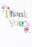 There's a gentle, uplifting quality to this thank you card, designed with Keston's friendly spirit in mind. The words 'Thank You' appear in bright, playful typography, their colours singing with shades of silver, fresh green, blue, and sunny yellow. Each letter is touched with its own sense of whimsy-some decorated with stitched flourishes, others featuring rows of cheerful dots, reminiscent of the lively, homemade crafts displayed at Keston community fetes. Scattered stars in teal, pink, and glimmering silver or gold orbit the greeting, creating an air of celebration that feels as familiar as gatherings at Keston's village green. The pristine white backdrop lends a sense of space and calm, allowing every colour and playful star to breathe. Imagine the tactile pleasure of running your hand across the textured print-a fitting match for the fresh, joyous flowers that local Keston florists arrange each day. This card is an ideal companion to a floral thank you, radiating sincerity, cheer, and a distinctly local touch.
